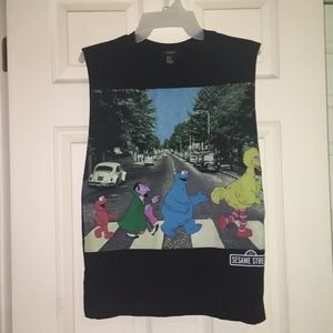 black sesame street/beatles abbey road t-shirt Forever 21